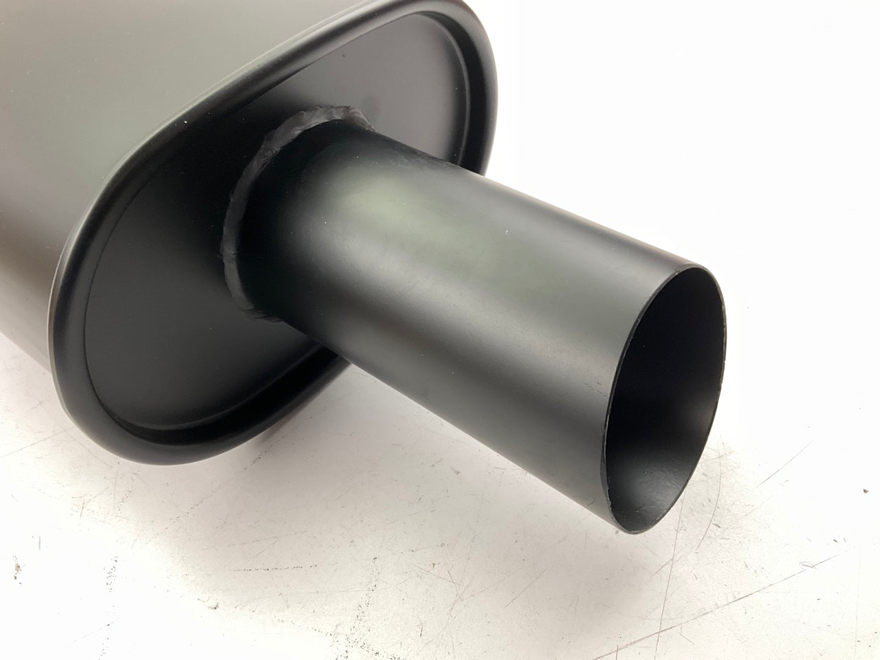 DC Sports EX5027B Black Oval Stainless Steel Exhaust Muffler 2.5'' In, 3'' Outlet