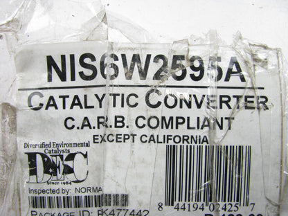 DEC NIS6W2595A Rear Catalytic Converter For 2007-09 Nissan Altima 2.5L NY CARB