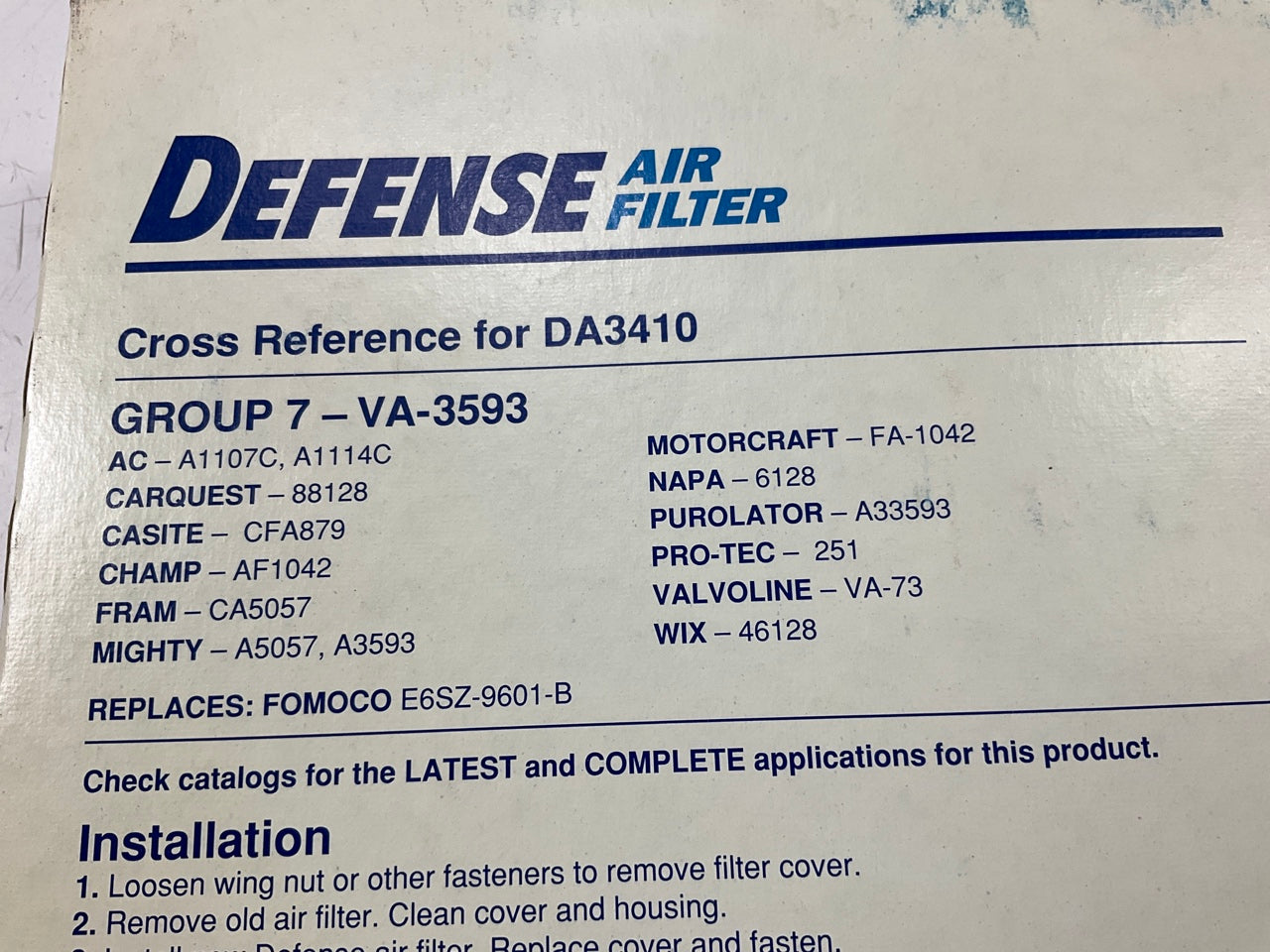 Defense DA3410 Engine Air Filter