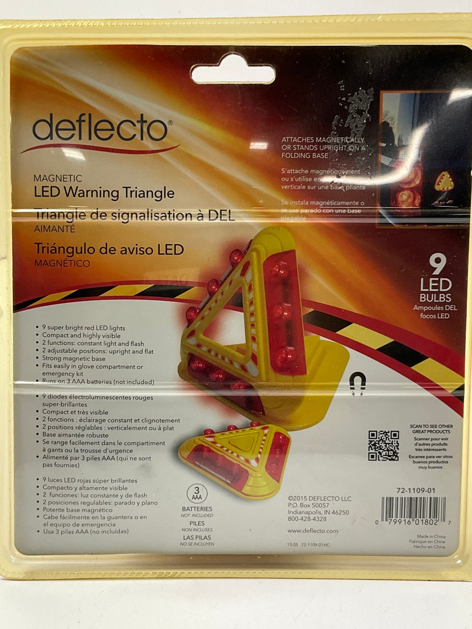 DEFLECTO 72-1109-01 LED Magnetic Mount Warnng Triangle (AAA Battery Powered)