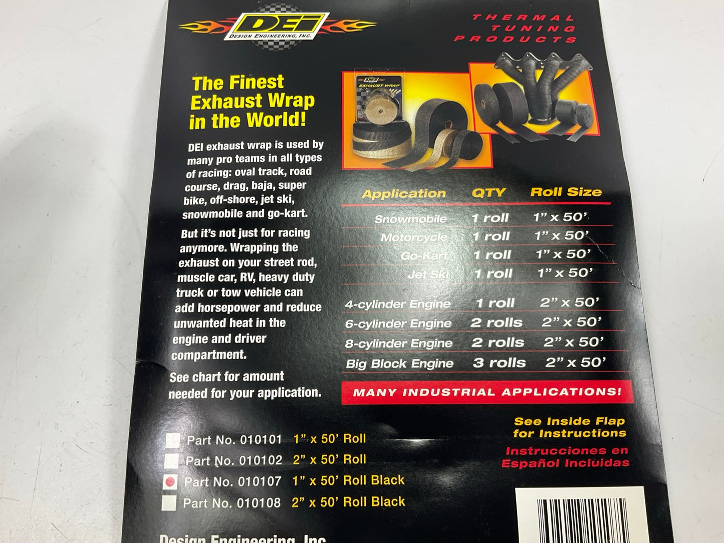 DEI 10107 Black Glass Fiber Exhaust Wrap - 1'' X 50' Fiberglass Exhaust Wrap Roll