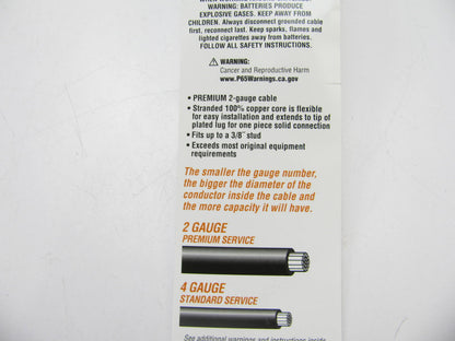 Deka 00177 Battery Cable, 48'' Long,  2 Gauge, Top Post Terminal