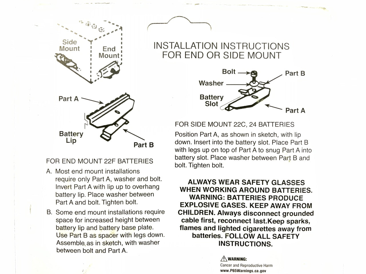 Deka 00251 Universal Battery Hold Down Base Mount Kit For 22F & Side 22C 24