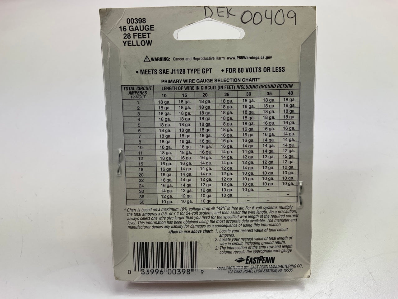 Deka 00398 Copper Yellow Wire Cable 16 Gauge - 28 Feet