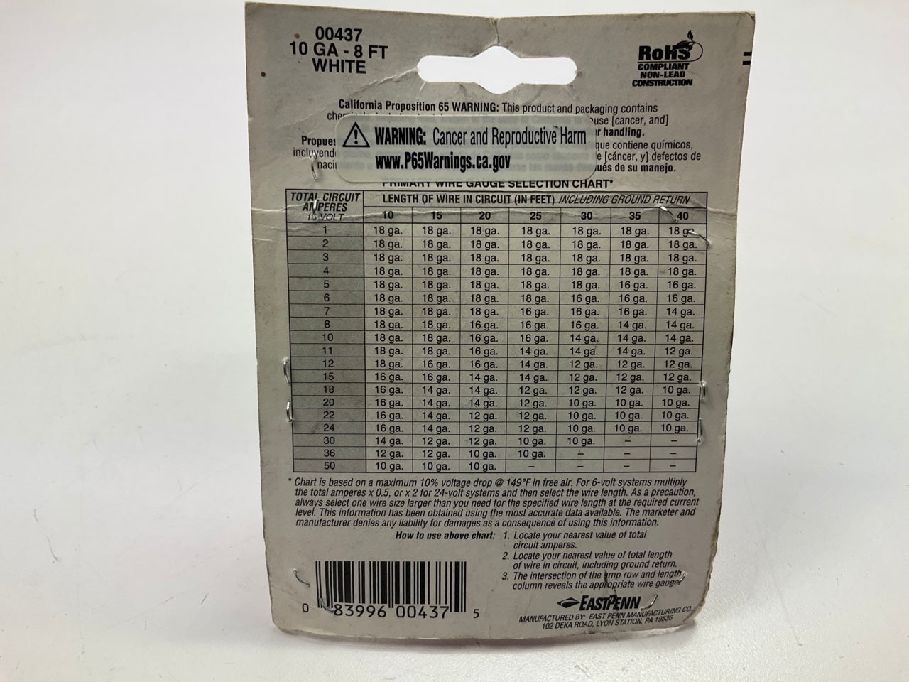 Deka 00437 Copper White Primary Wire 10 Gauge - 8 Feet