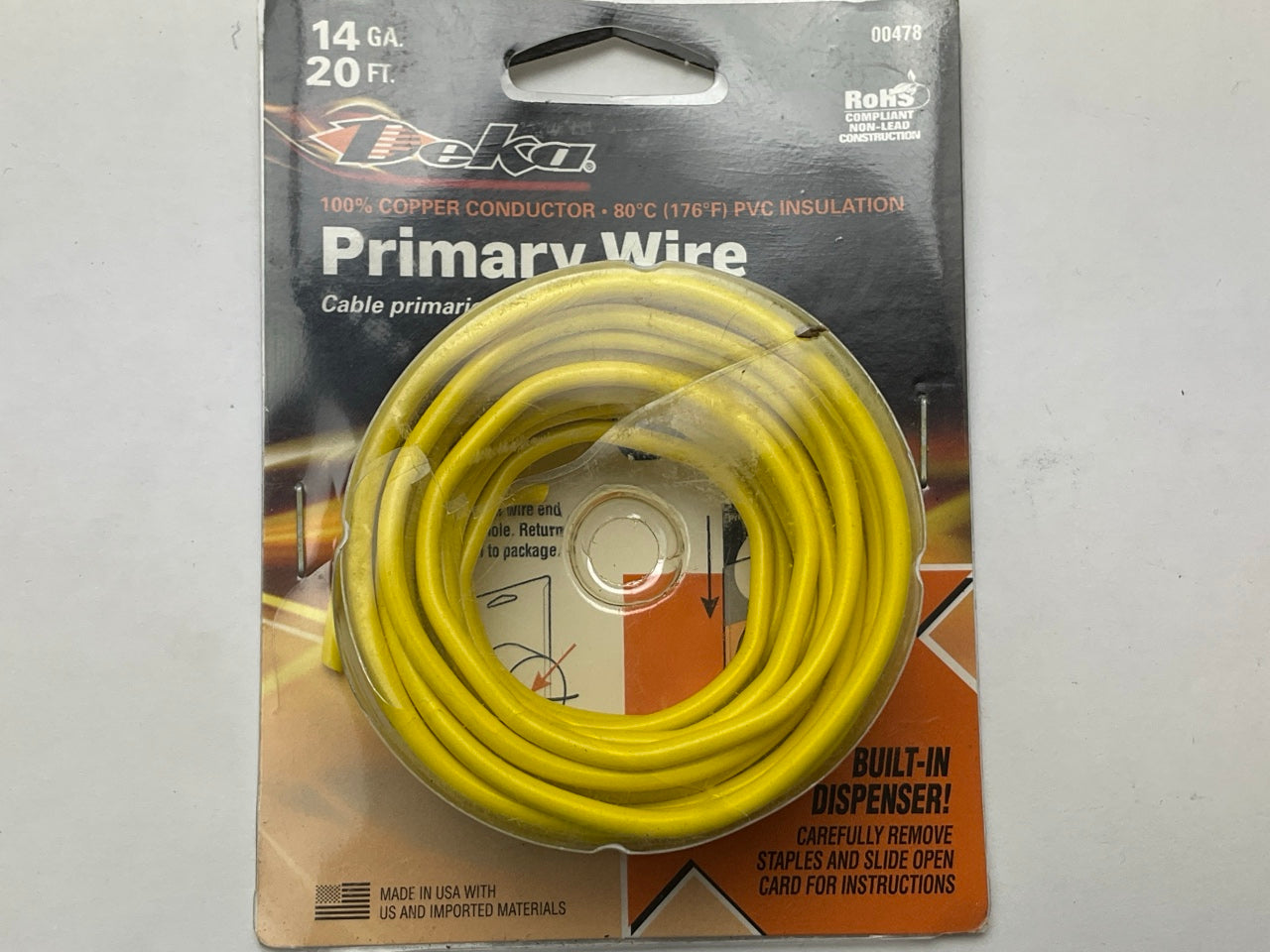 Deka 00478 Copper Yellow Primary Wire 14 GA - 20FT