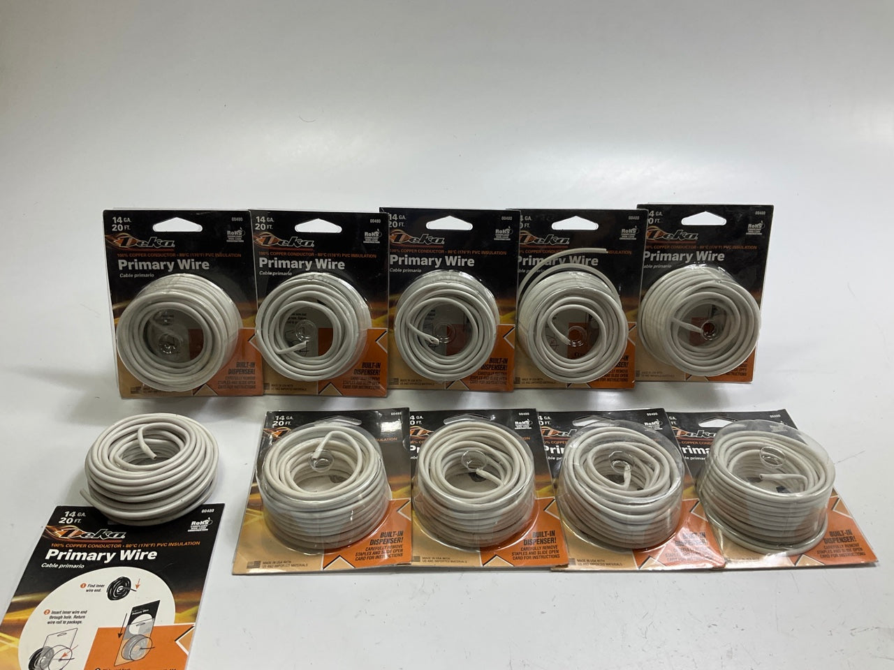 (10) Rolls - Deka 00480 14 Gauge Primary Wire, 20 Feet, White