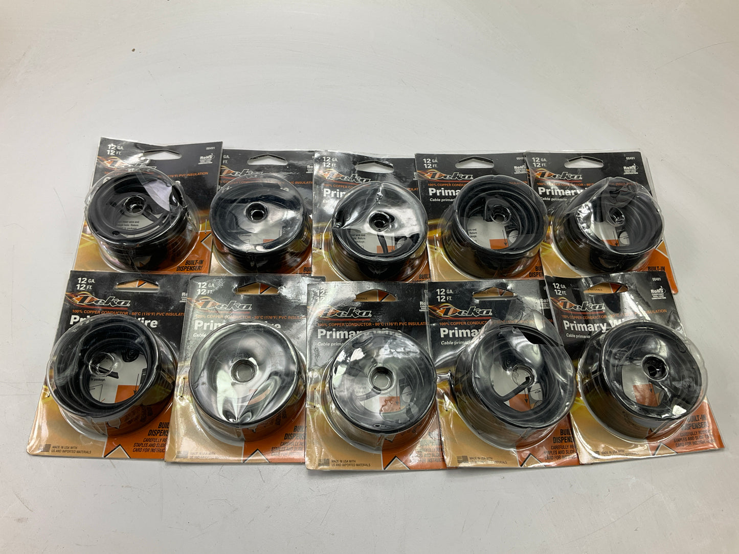 10 Rolls - Deka 00491 Automotive Primary Wire 12 Gauge, 12 Feet Each Roll