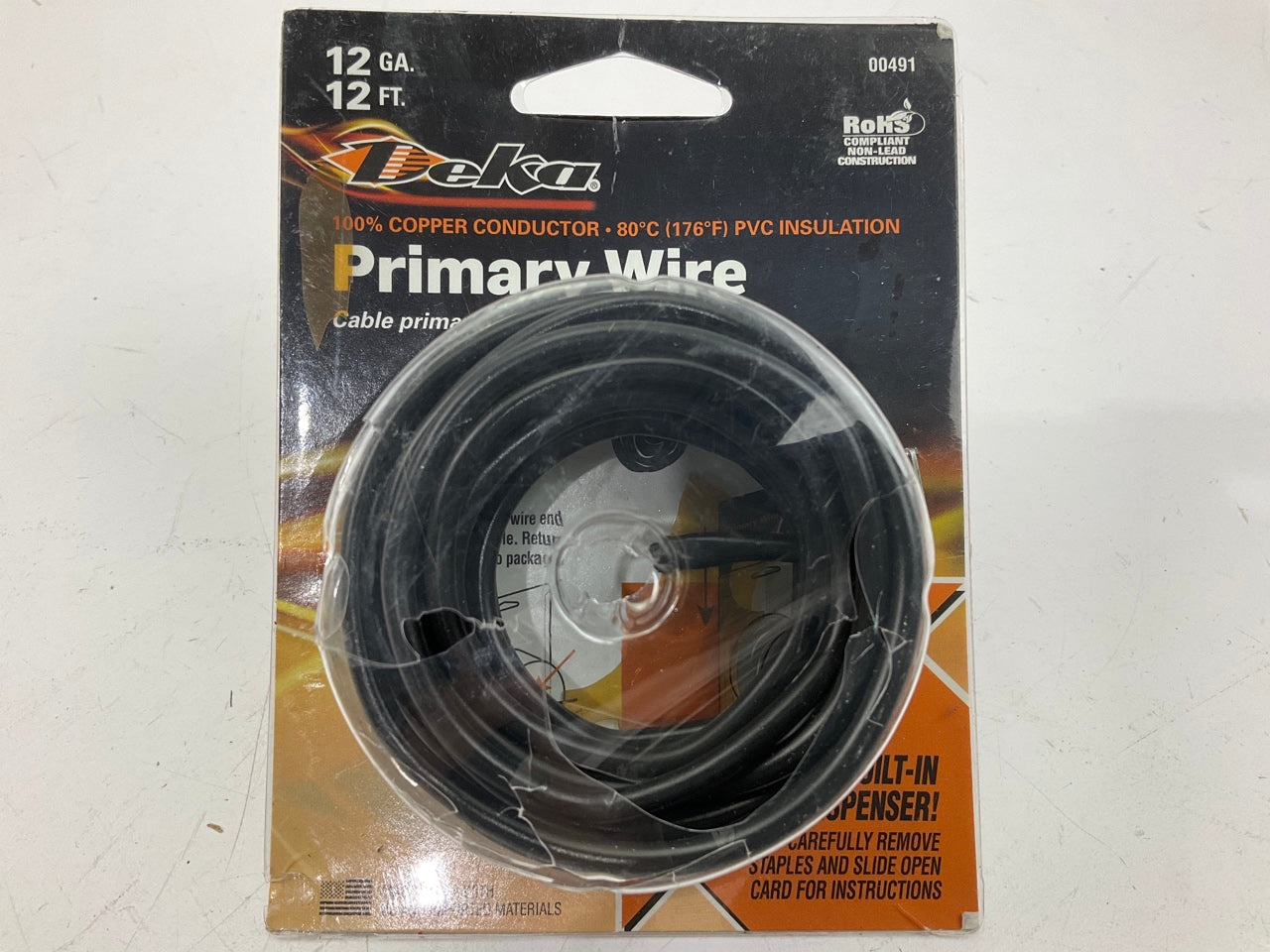 Deka 00491 Black 12 Gauge Primary Wire 12' Long