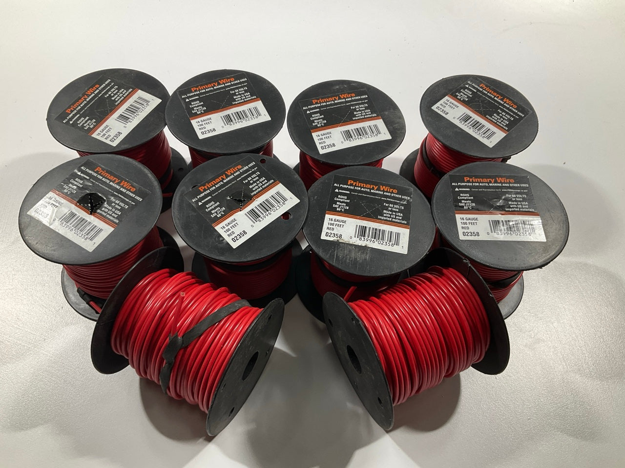 (10 Rolls) Deka 02358 Primary Wire 100', 16 Gauge, Red  (1,000 Feet Total)