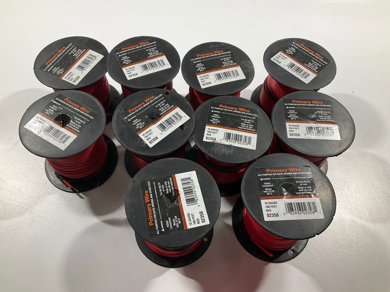 (10 Rolls) Deka 02358 Primary Wire 100', 16 Gauge, Red  (1,000 Feet Total)