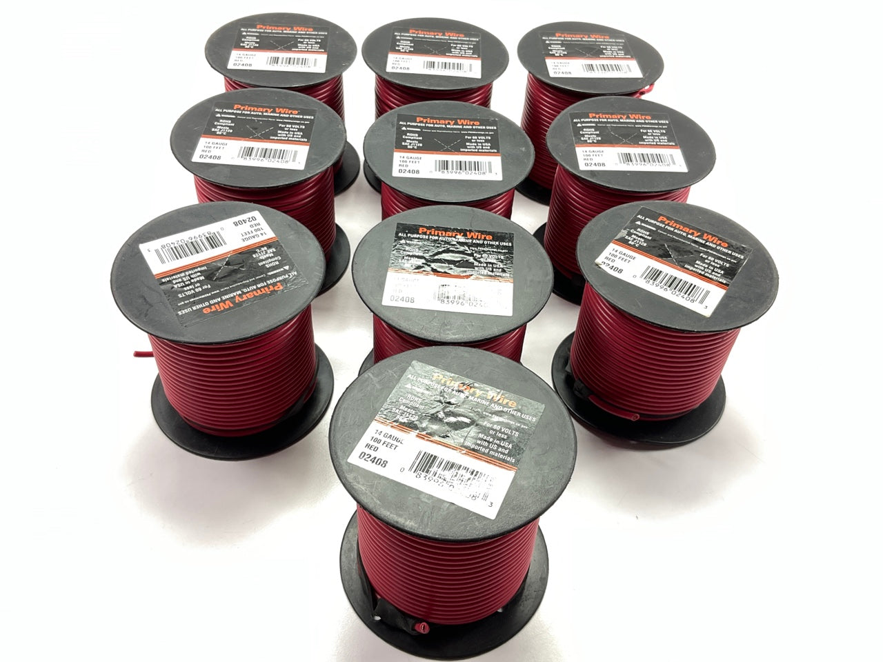 (10) Deka 02408 14 GAUGE Red Primary Automotive Wire, 100 Feet Rolls