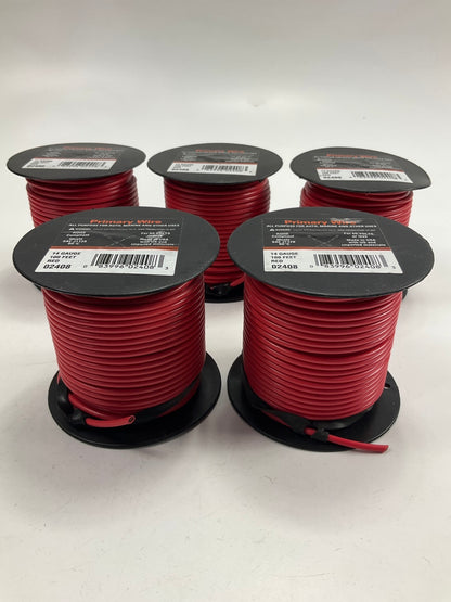 5 Rolls - Deka 02408 Automotive Primary Wire, Red 14 Gauge X 100' Long