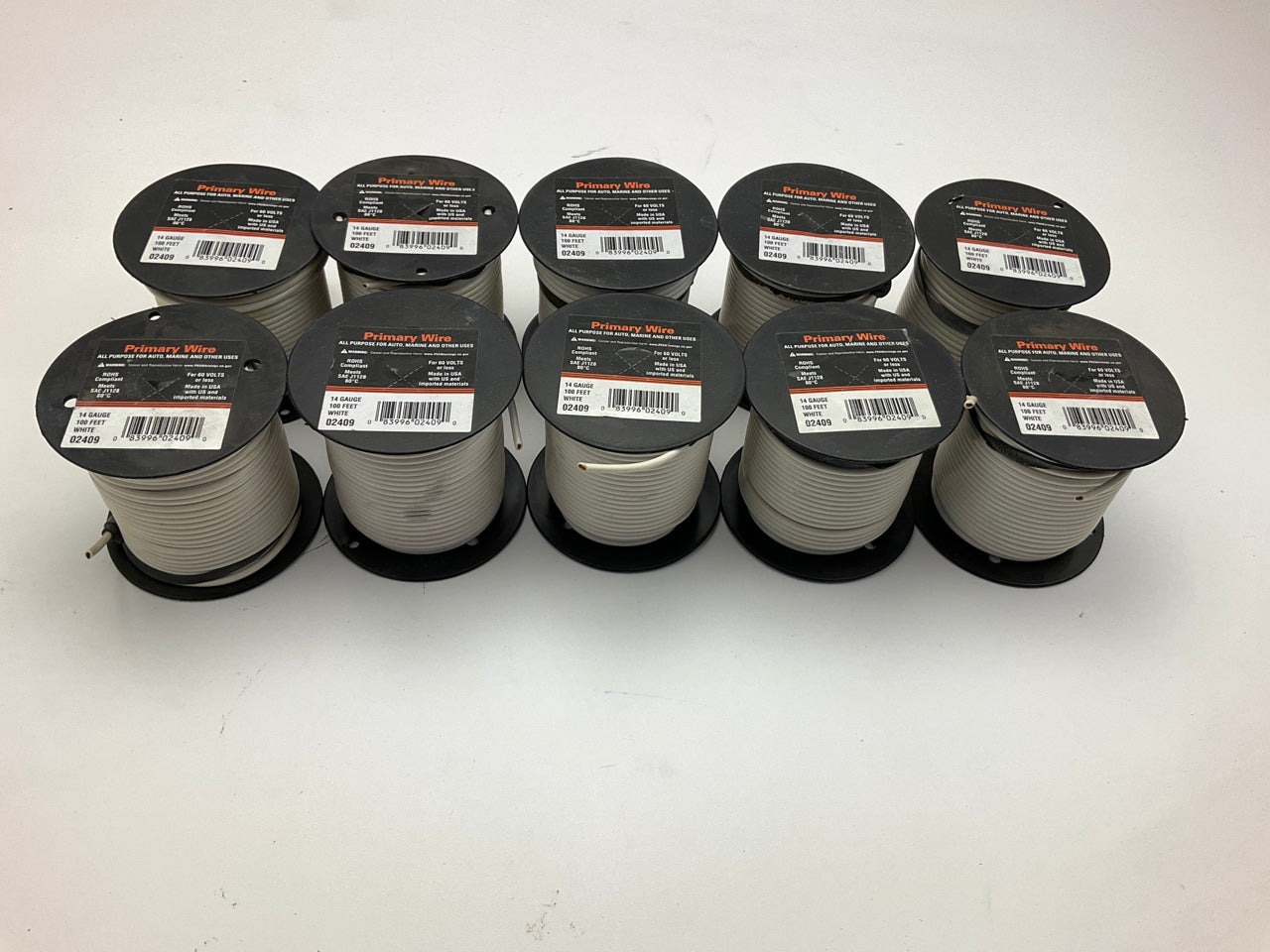 (10) Deka 02409 Automotive Primary Wire, White, 14 Gauge X 100' Long ...