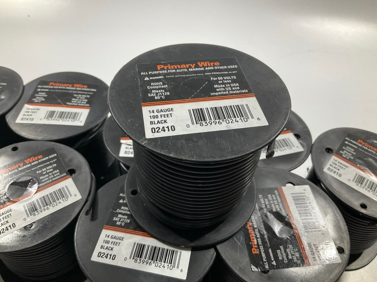 (10 Rolls) Deka 02410 Black 100 Feet Primary Auto Wire 14 Gauge, 1000' Total