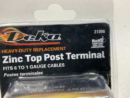 (2) Deka 31096 Zinc Top Post Battery Terminals, 1 To 6 Gauge Cable, Lead Free