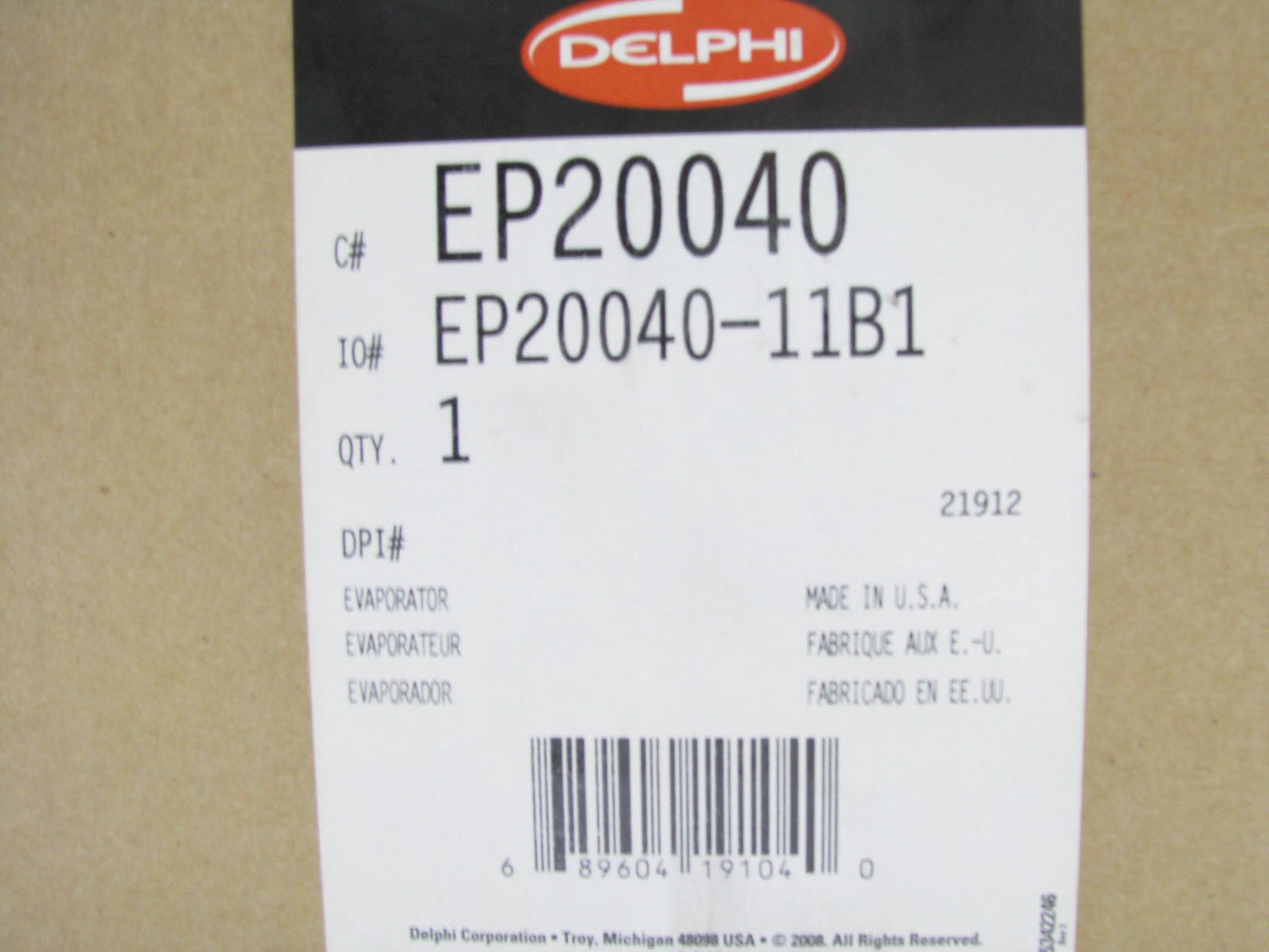 Delphi EP20040 (Auxiliary) A/C Evaporator Core For 2007-10 GM 5.3L 6.0L 6.2L V8