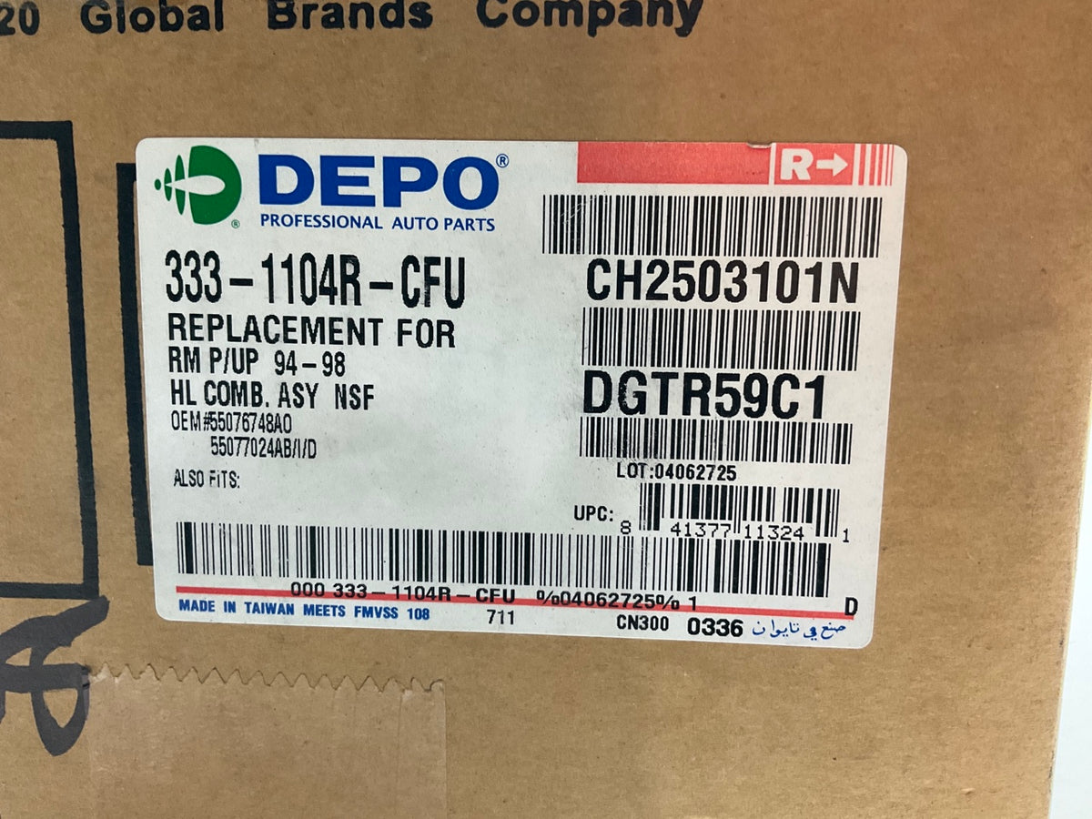 Depo 3331104R-CFU Right Headlight Headlamp For 1999-2002 Ram 1500 2500 W/O Sport