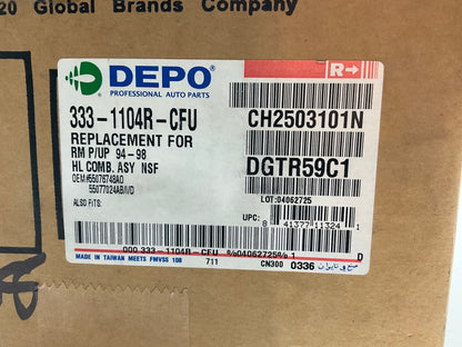 Depo 3331104R-CFU Right Headlight Headlamp For 1999-2002 Ram 1500 2500 W/O Sport