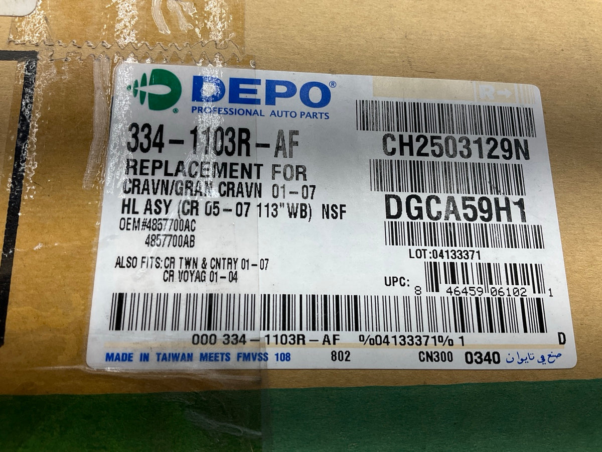Depo 334-1103R-AF Right Headlight Headlamp For 2005-2007 Chrysler Town & Country