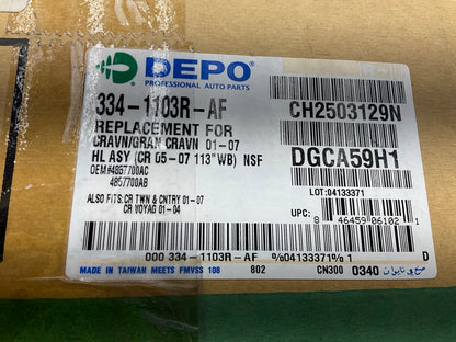 Depo 334-1103R-AF Right Headlight Headlamp For 2005-2007 Chrysler Town & Country