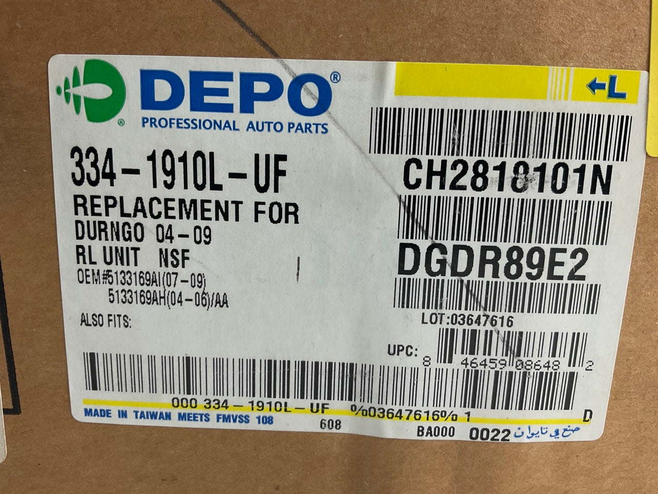 Depo 334-1910L-UF Left Drivers Tail Light Lamp For 2004-2009 Dodge Durango