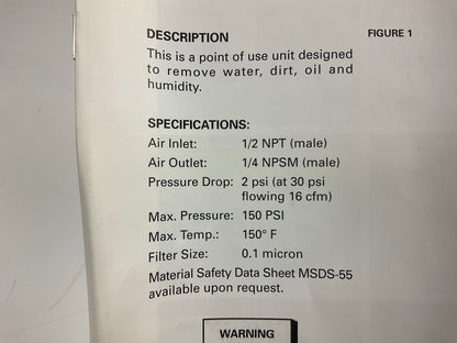 DeVilbiss 130525 QC3 Air Filter And Dryer Kit