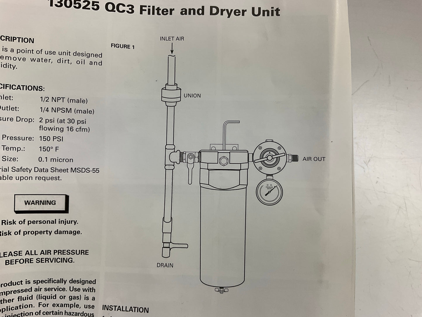 DeVilbiss 130525 QC3 Air Filter And Dryer Kit