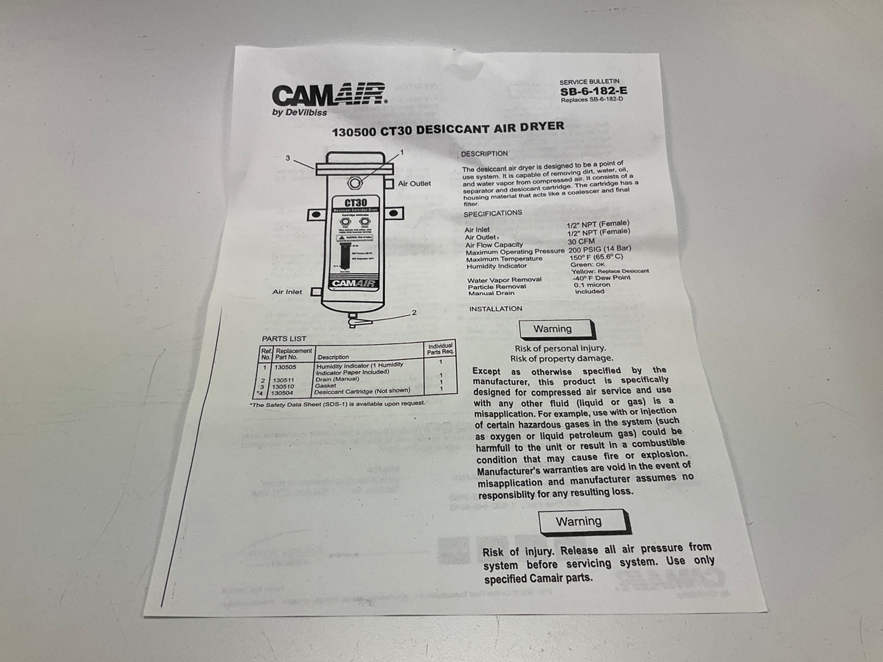 Devilbiss 130534 Camair CT Plus Replacement Desiccant Tune Up Kit