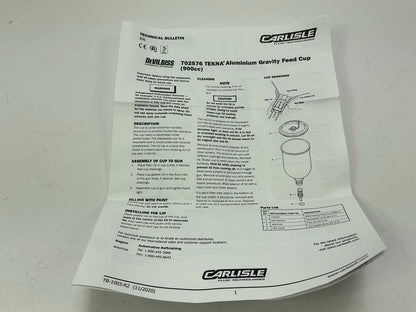 Tekna 702576 900cc Gravity Feed Aluminum Cup With Plastic Push-On Lid