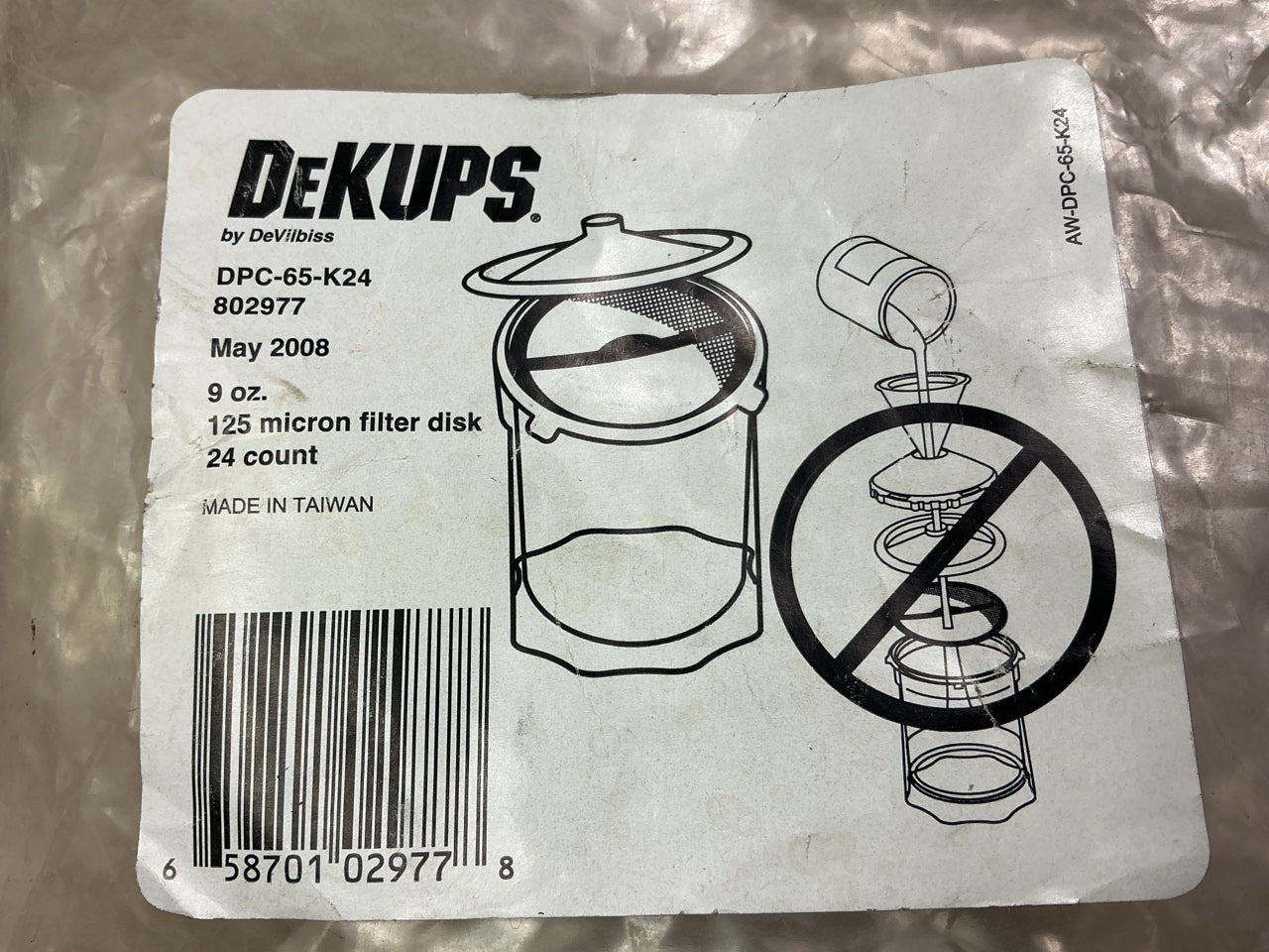 DeVilbiss 802977 Disposable Cup Disk Filters, 9 Ounce, 125 Micron, Pack Of 24