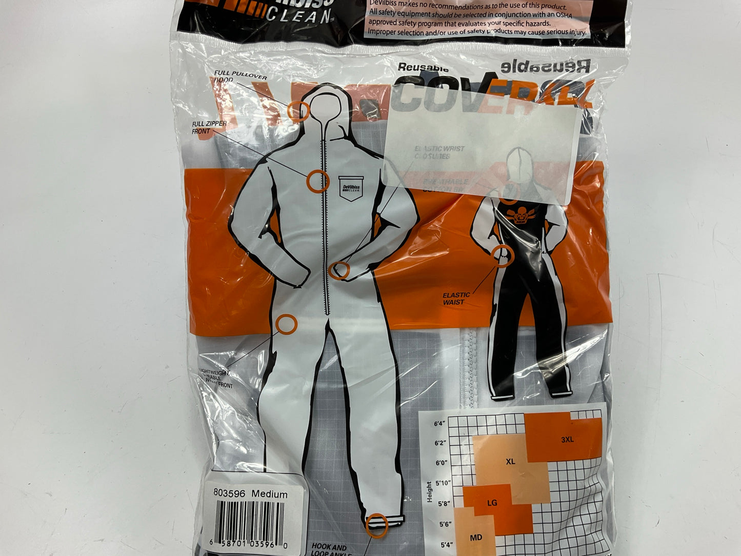 DevilBiss CLEAN 803596 Reusable Paint Suit With Hood, Medium, White