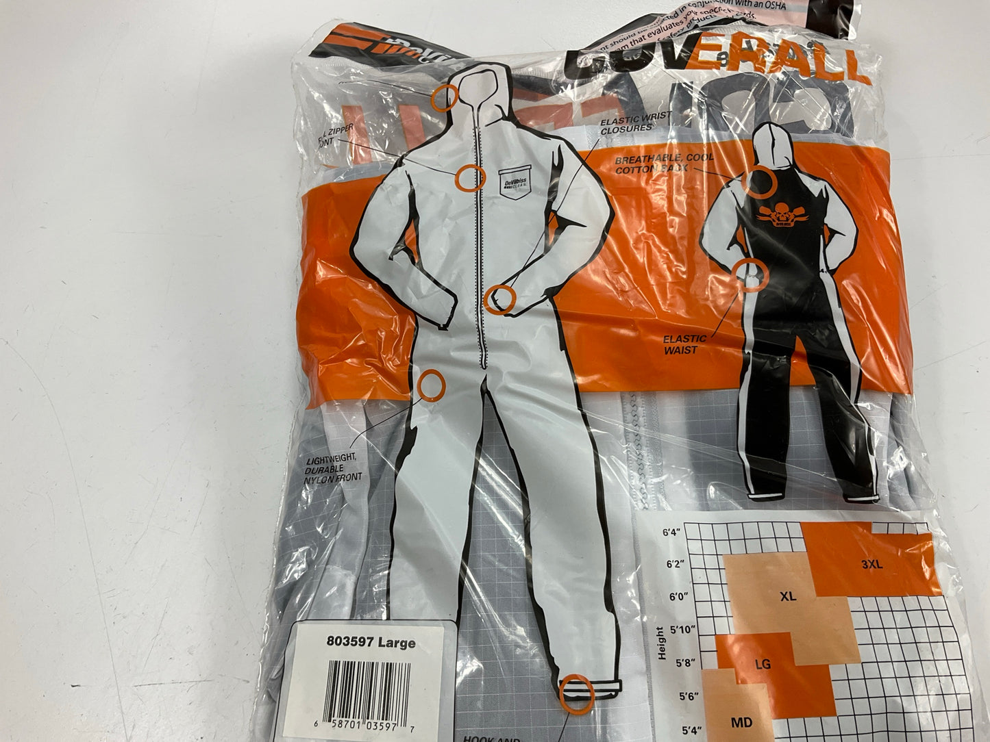 (5) DeVILBISS 803597 Spray Suit Washable Coverall For Spray Paint US Large Size
