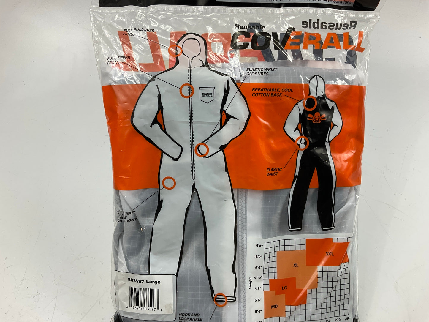 DeVILBISS 803597 Spray Suit Washable Coverall For Spray Paint US Large Size