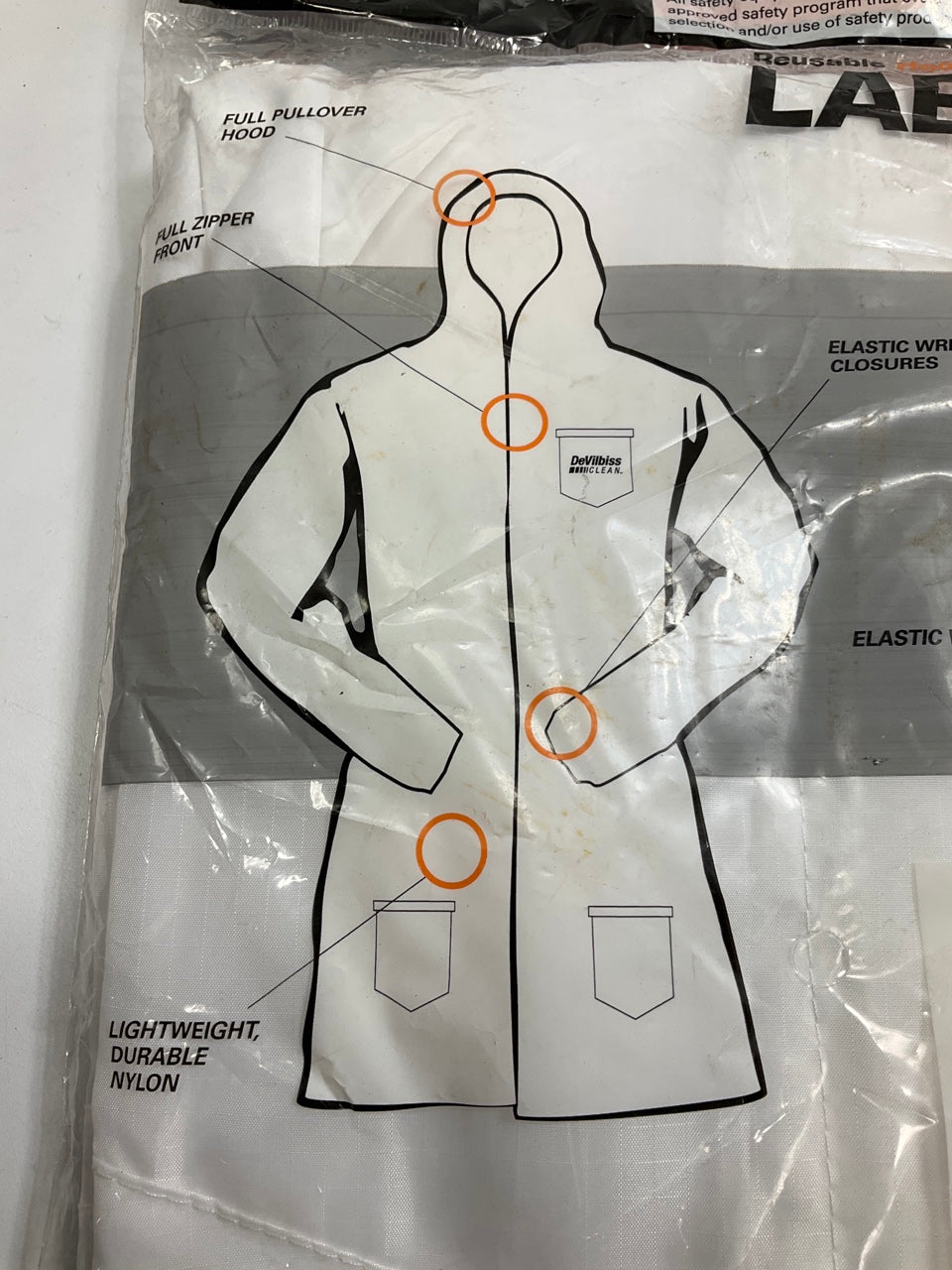 DeVilbiss 803664 Washable Reusable Lab Coat - Size Medium - With Pullover Hood
