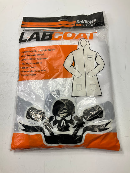 DeVilbiss CLEAN 803666 Hooded White Nylon Lab Coat W/ Elastic Waist (X-Large)
