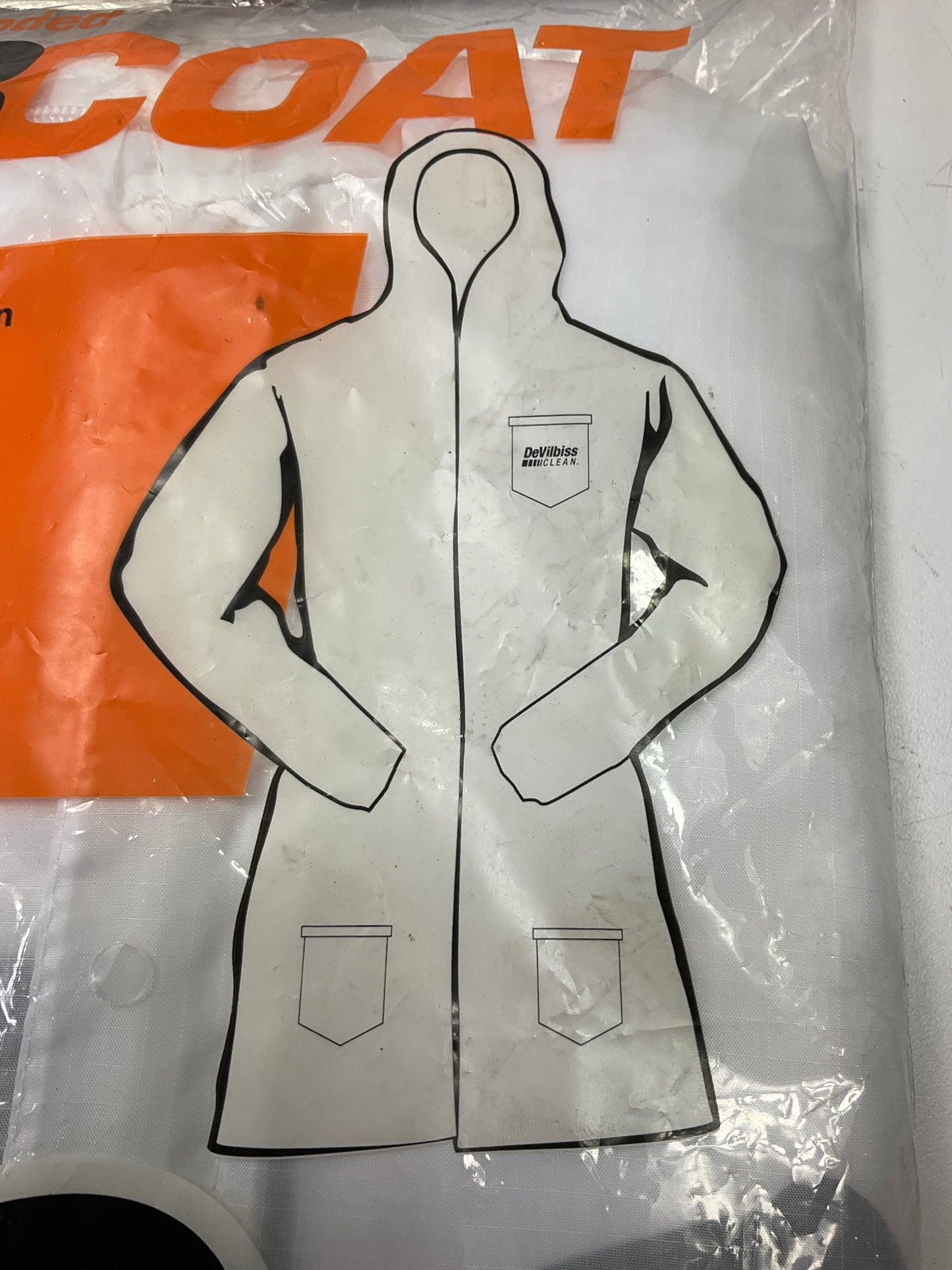 DeVilbiss CLEAN 803666 Hooded White Nylon Lab Coat W/ Elastic Waist (X-Large)