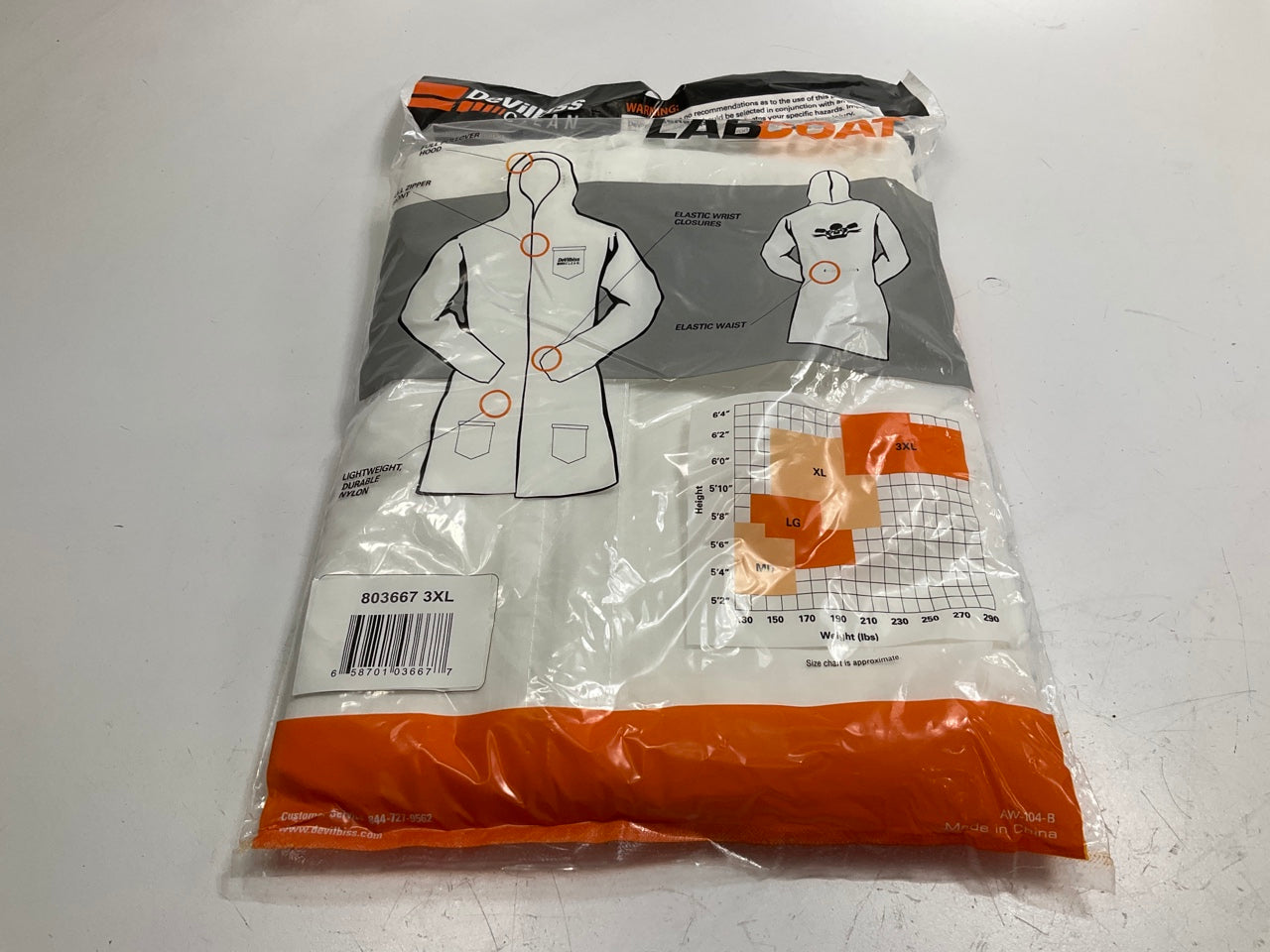 DeVilbiss CLEAN 803667 Hooded White Nylon Lab Coat W/ Elastic Waist (3X-Large)