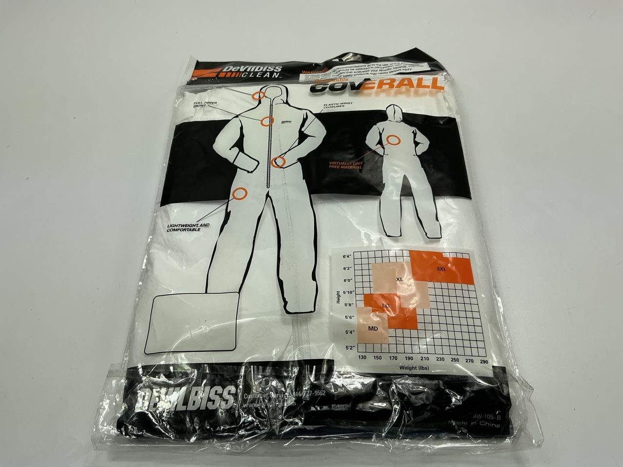 Devilbiss 803671 Medium Disposable Painting Coverall Suit, SIZE M