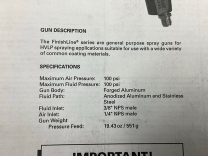 DeVilbiss 803692 FinishLine FLG-4 Pressure Feed Spray Gun W/ Gauge FLG-574-13
