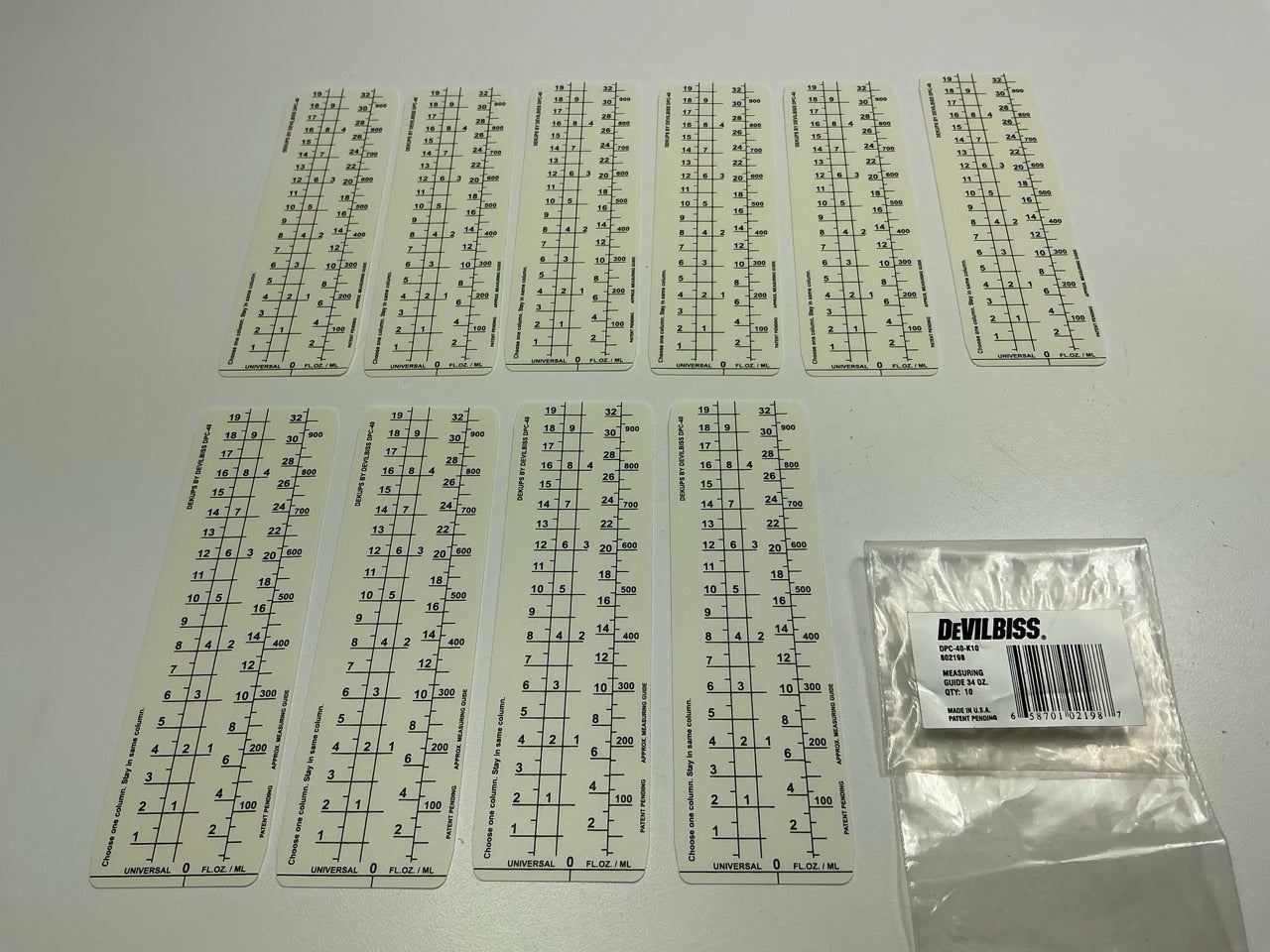 DEVILBISS DPC-40-K10 802198 Disposable Measuring Guide Inserts 34 Oz, 10 / Pack