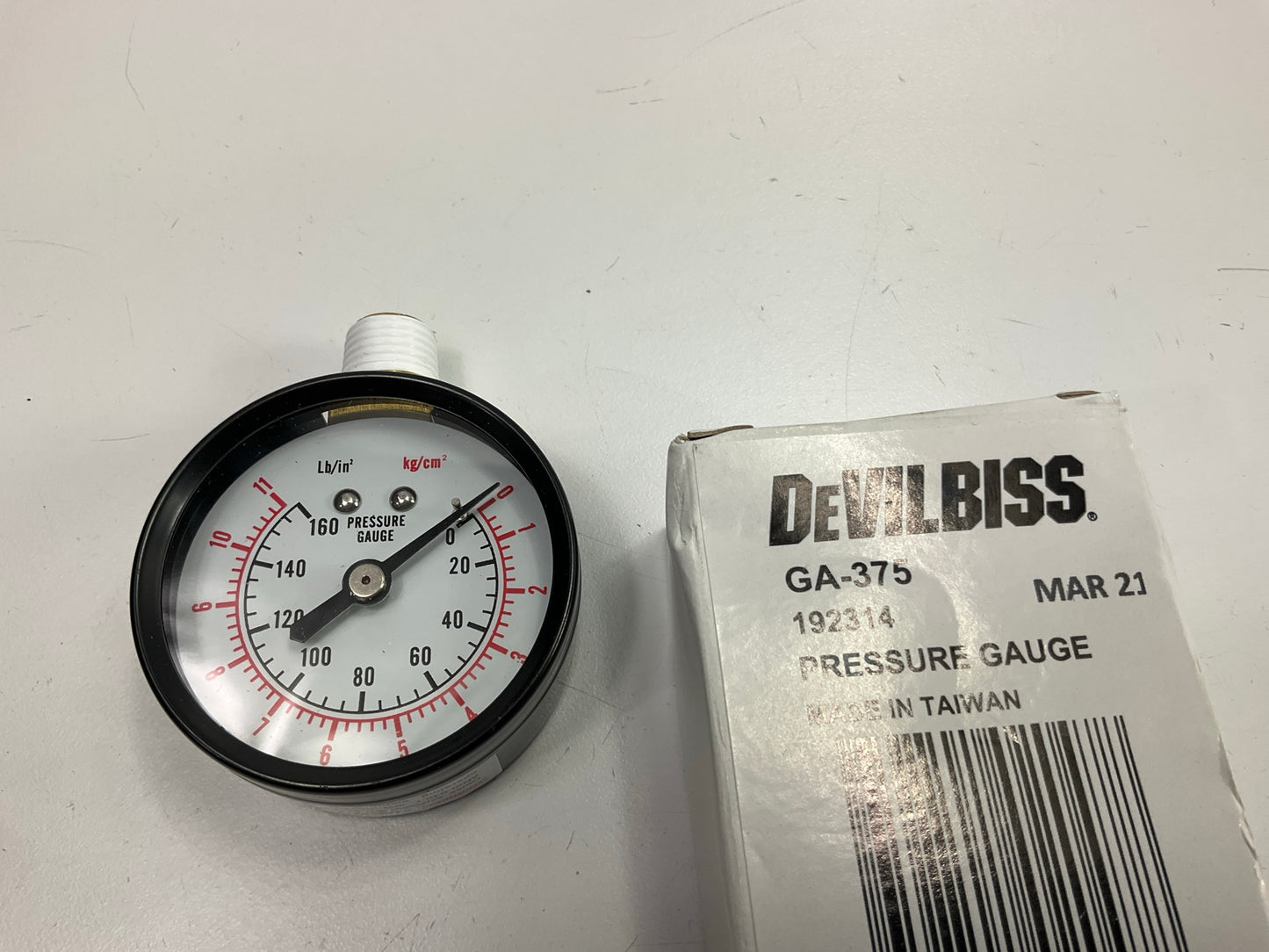 Devilbiss GA375 192314 Inverted Pressure Gauge, 2'' Diam., For Pressure Regulator