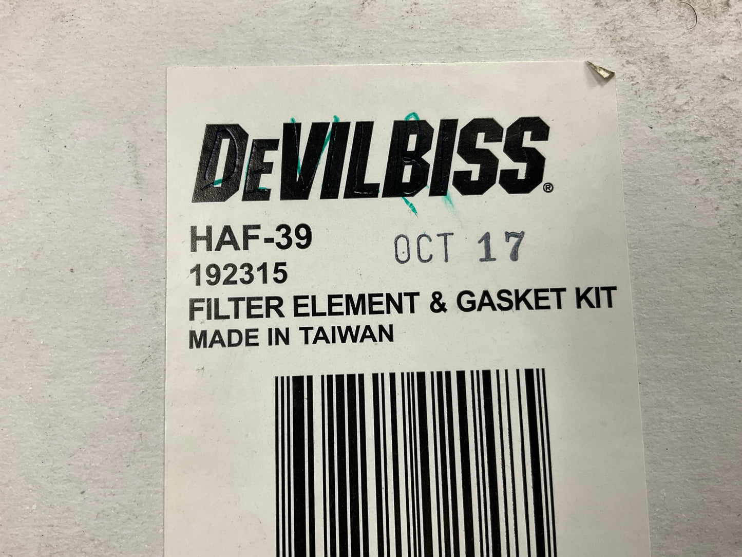 DeVilbiss HAF-39 Filter Element And Gasket Kit For FinishLine HAR-602