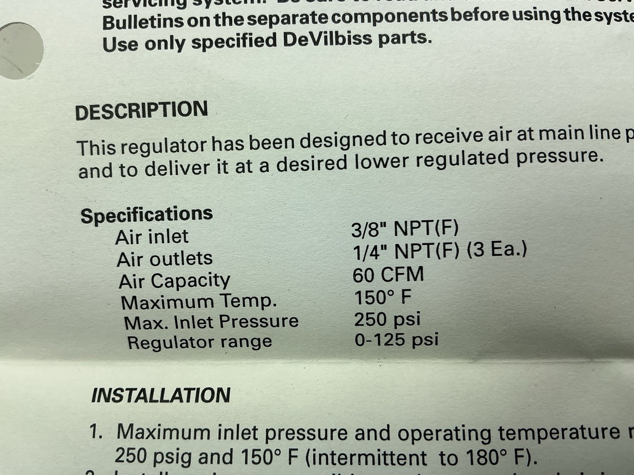 Devilbiss HAR507B HAR-507 Air Regulator With Gauge, Precise Air Pressure Control