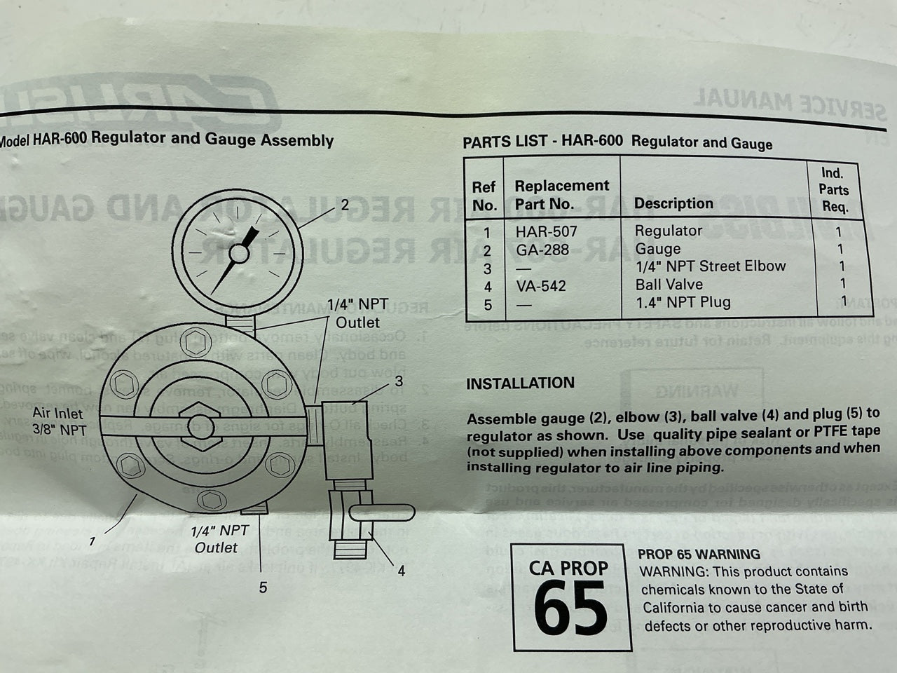 Devilbiss HAR507B HAR-507 Air Regulator With Gauge, Precise Air Pressure Control