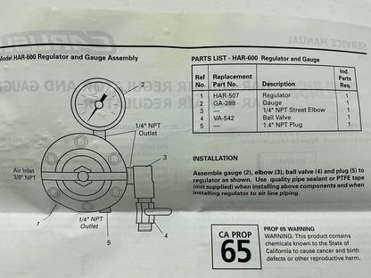 Devilbiss HAR507B HAR-507 Air Regulator With Gauge, Precise Air Pressure Control