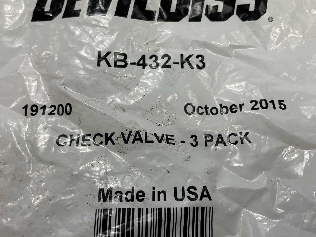 DeVilbiss KB-432-K3 Check Valve For KB-555 KBII Pressure Cup - Pack Of 3