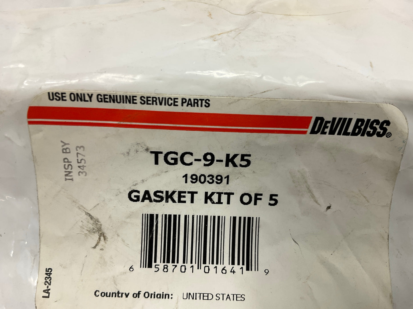 (5) Devilbiss TGC-9-K5 Cup Lid Gasket Tri-Seal Gasket Repair Part