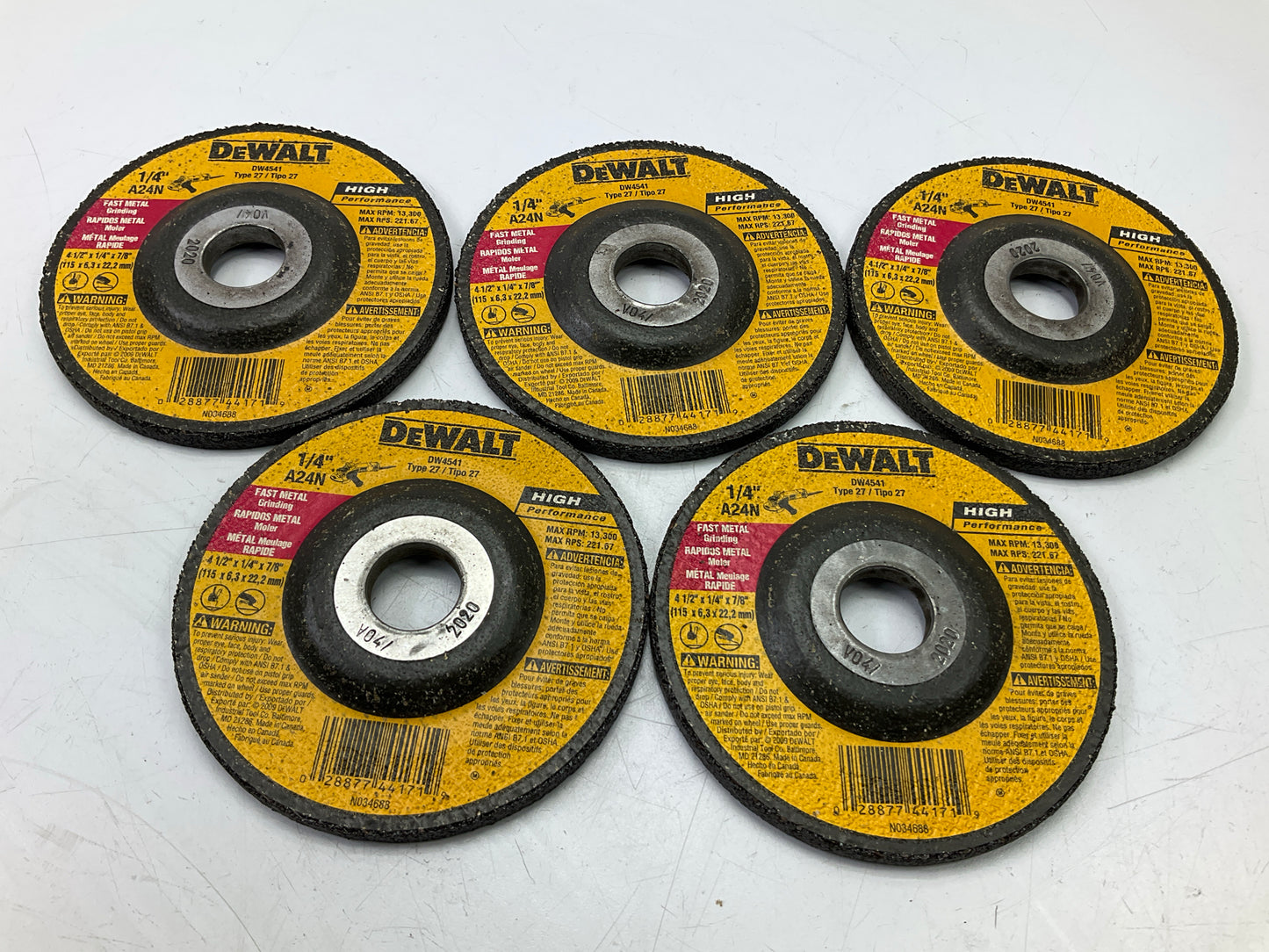 (5) Dewalt DW4541 Type 27 Depressed Center Fast Cutting Grinding Wheel, 4-1/2''