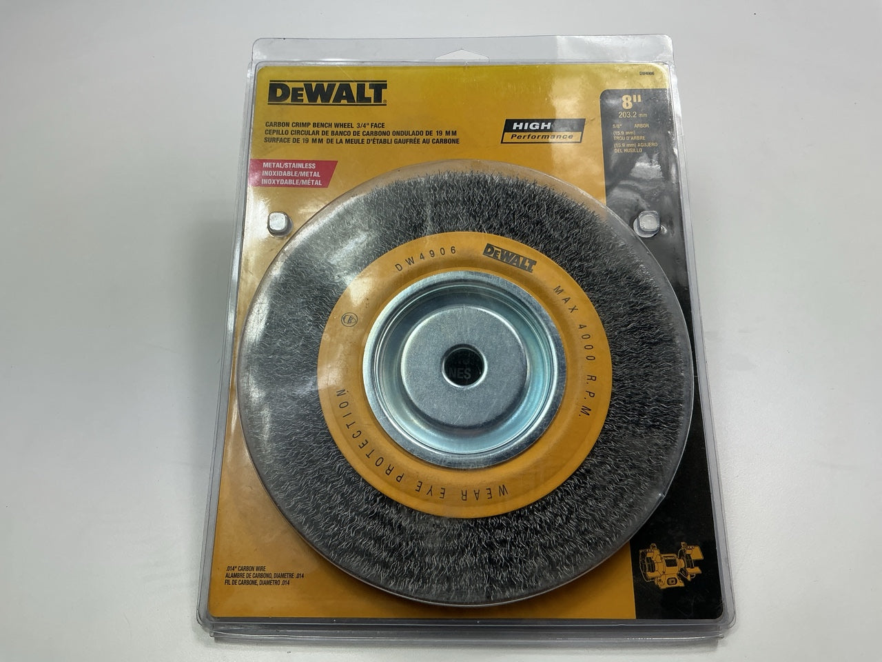 DEWALT DW4906 8'' Wire Wheel Bench Grinder, Crimped Wire 0.014'' Wire, 5/8'' Arbor